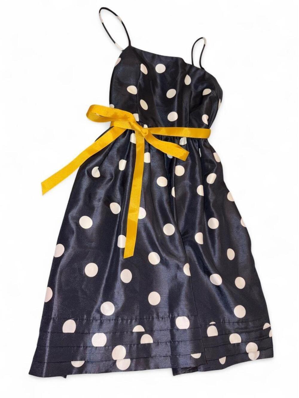 Jessica Howard Vintage A-Line Polka Dot Dress with Yellow Ribbon Tie – Size 12